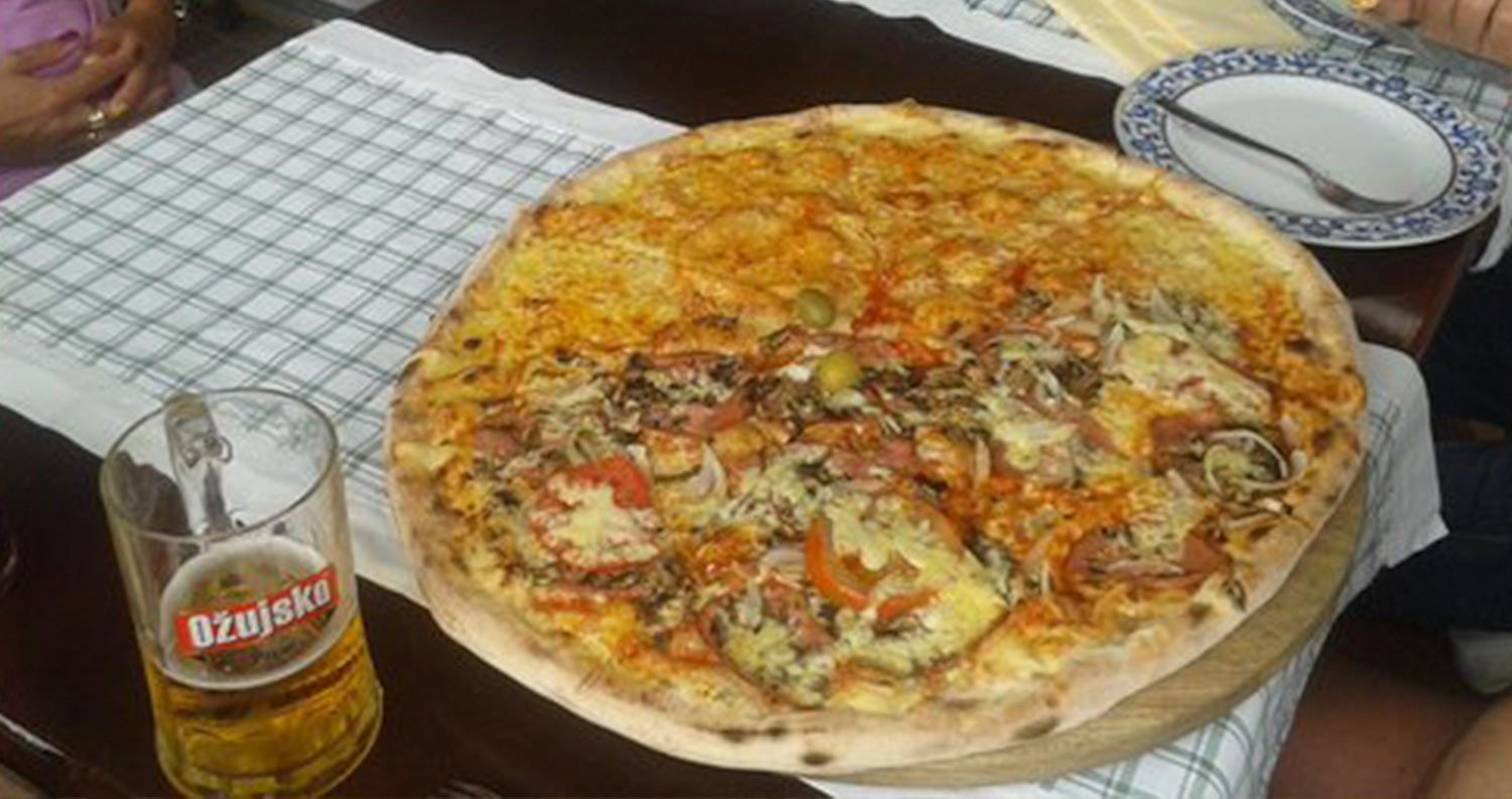 jumbo pizza at moby dick restaurant in novalja