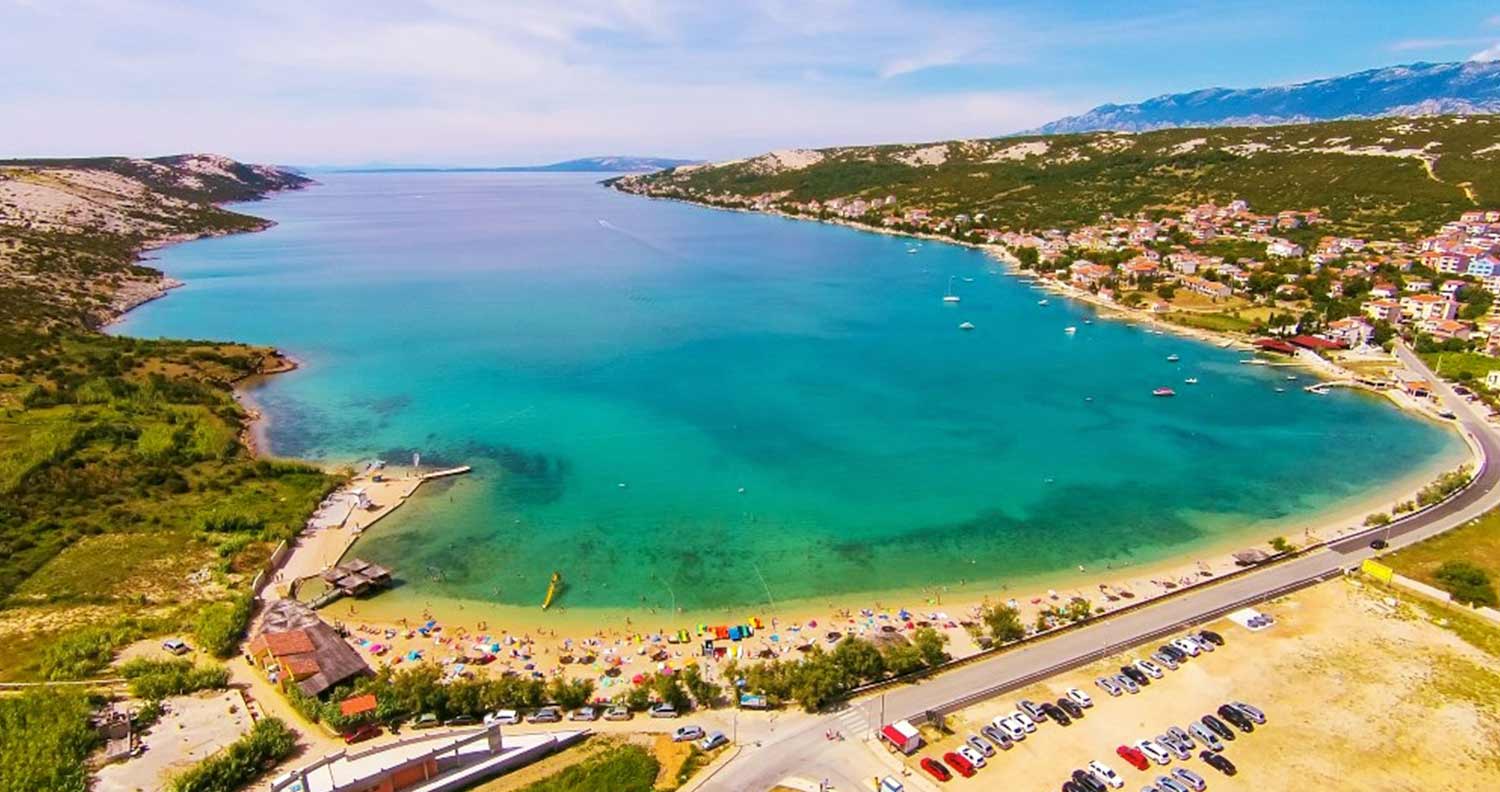 arial view of planjka beach pag