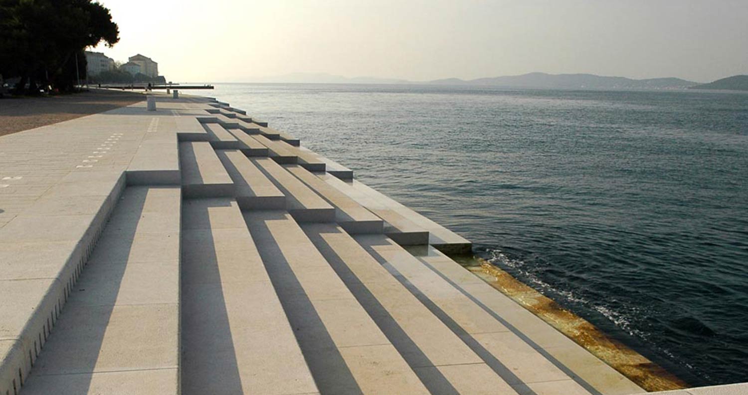 view of famous sea organ in Zadar Croatia