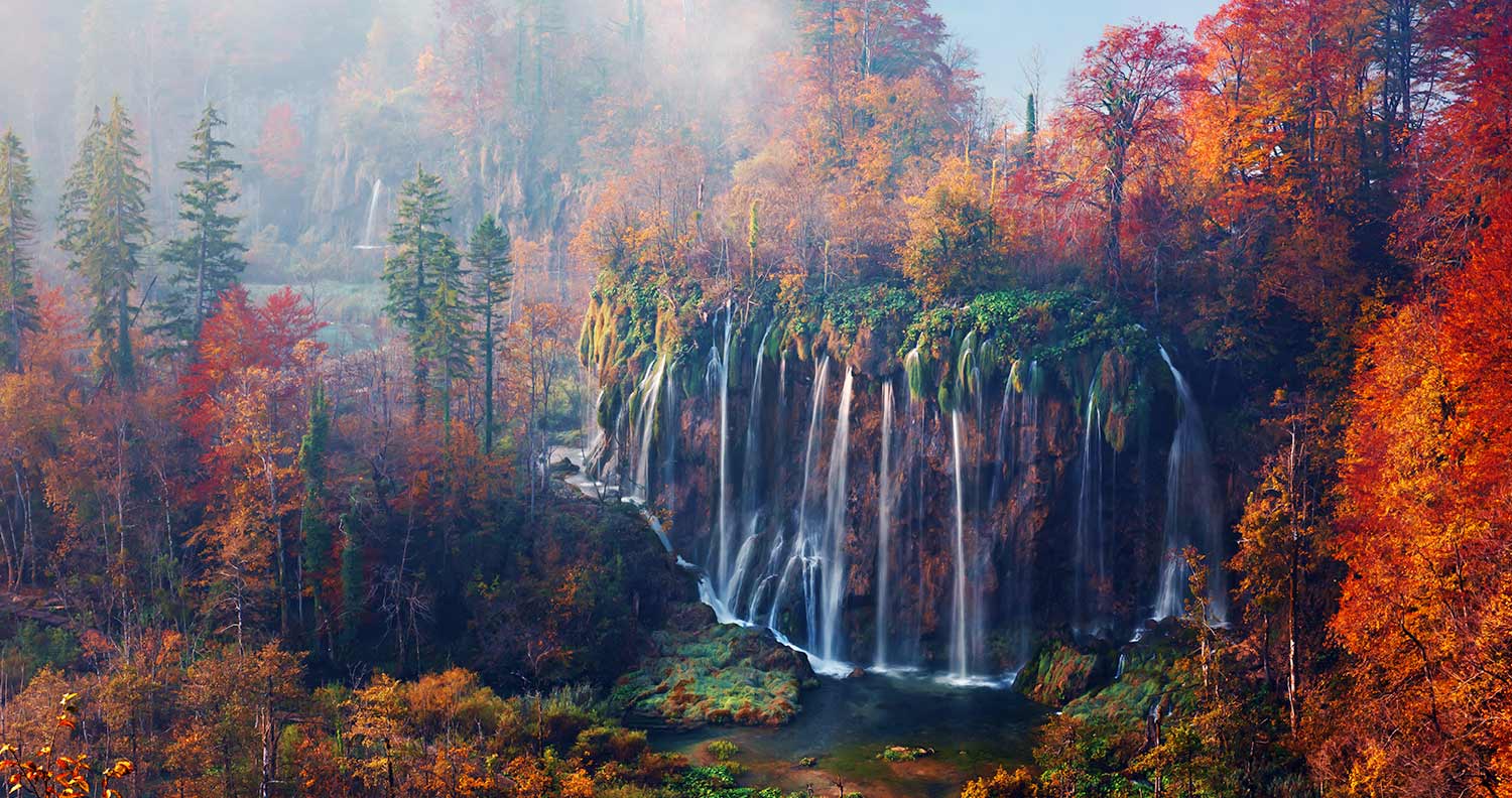 waterfalls in croatia at autumn time