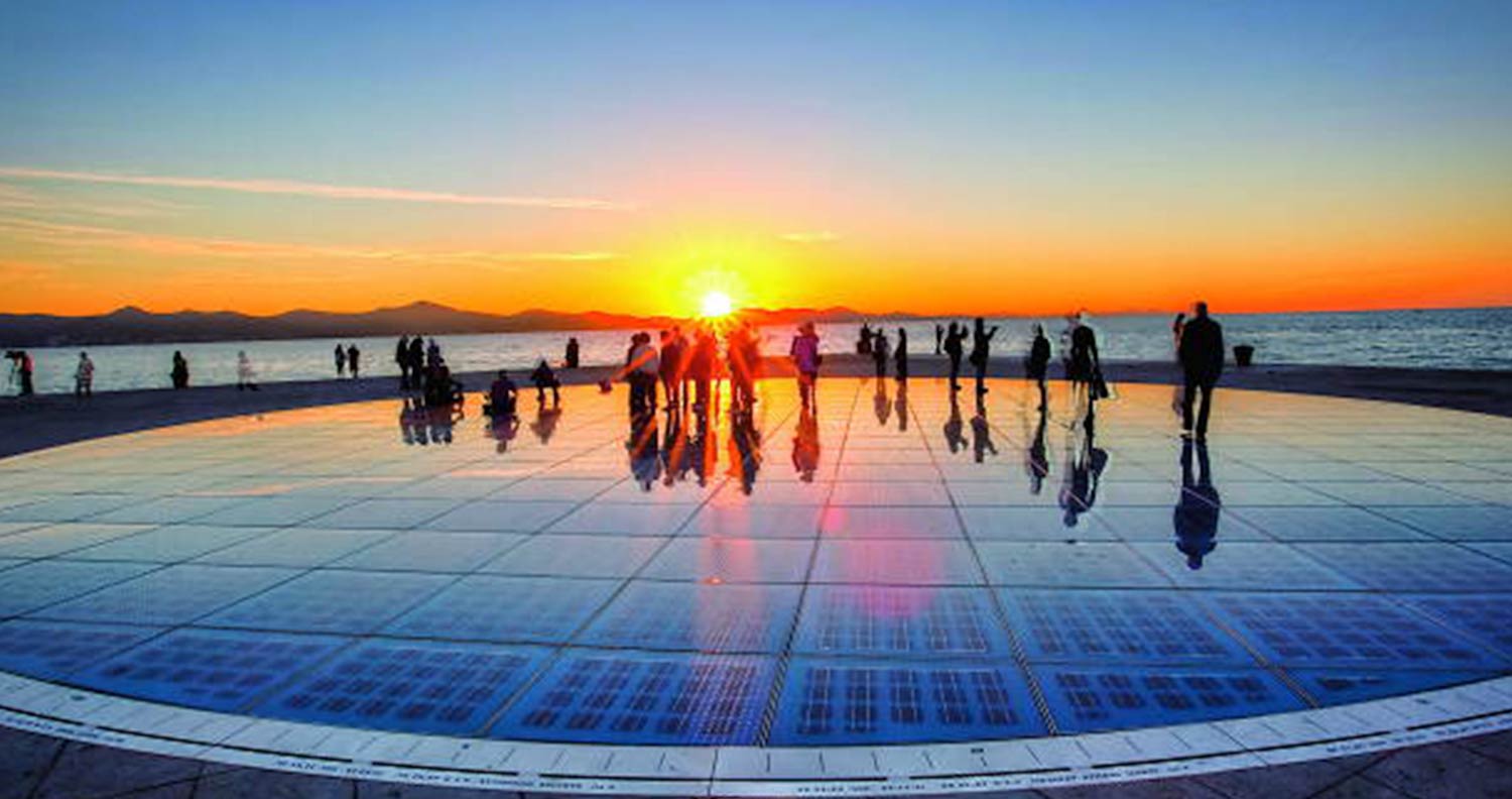 view of greeting to the sun in zadar at sunset