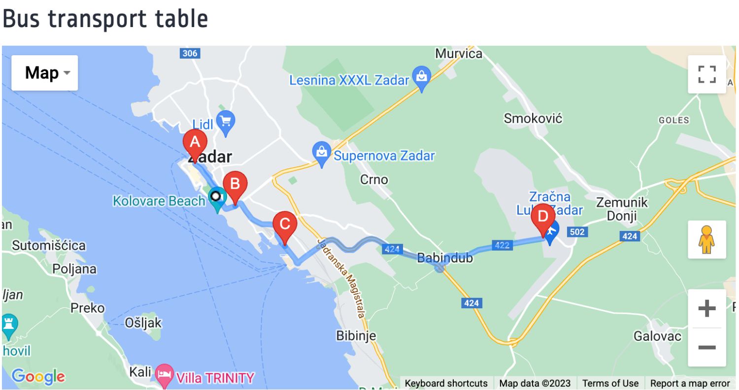 zadar airport transfer shuttle